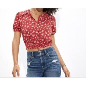 NWT American Eagle AE Cropped Smocked Blouse Scarlett Floral Small Boho